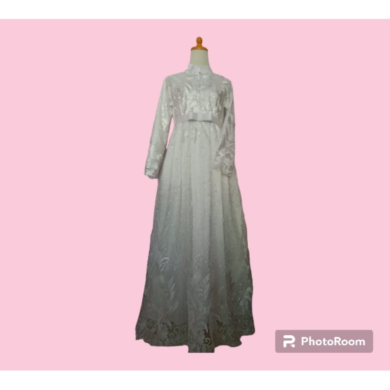 [BISA COD] PRELOVED GAUN NIKAH SYAR'I BROKEN WHITE | GOWN SYARI | BRUKAT SYARI | BAJU NIKAH | KEBAYA
