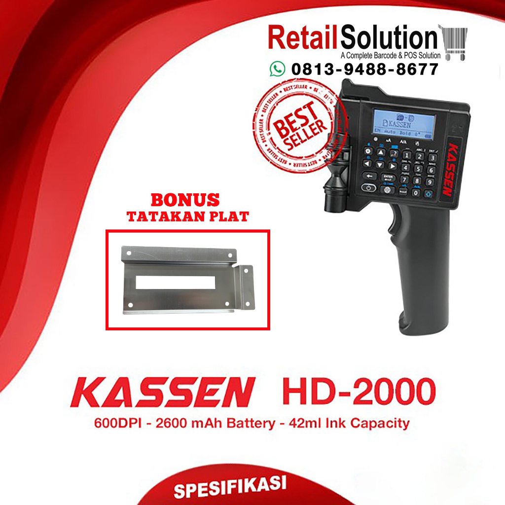 Kassen HD2000 - Printer Handheld Inkjet untuk Cetak Barcode, QR Code, dan Gambar
