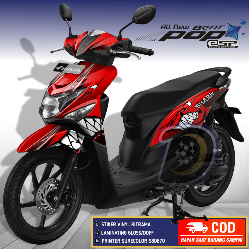 Decal Motor Beat Pop Striping Beat pop Stiker Honda Beat Pop Shark