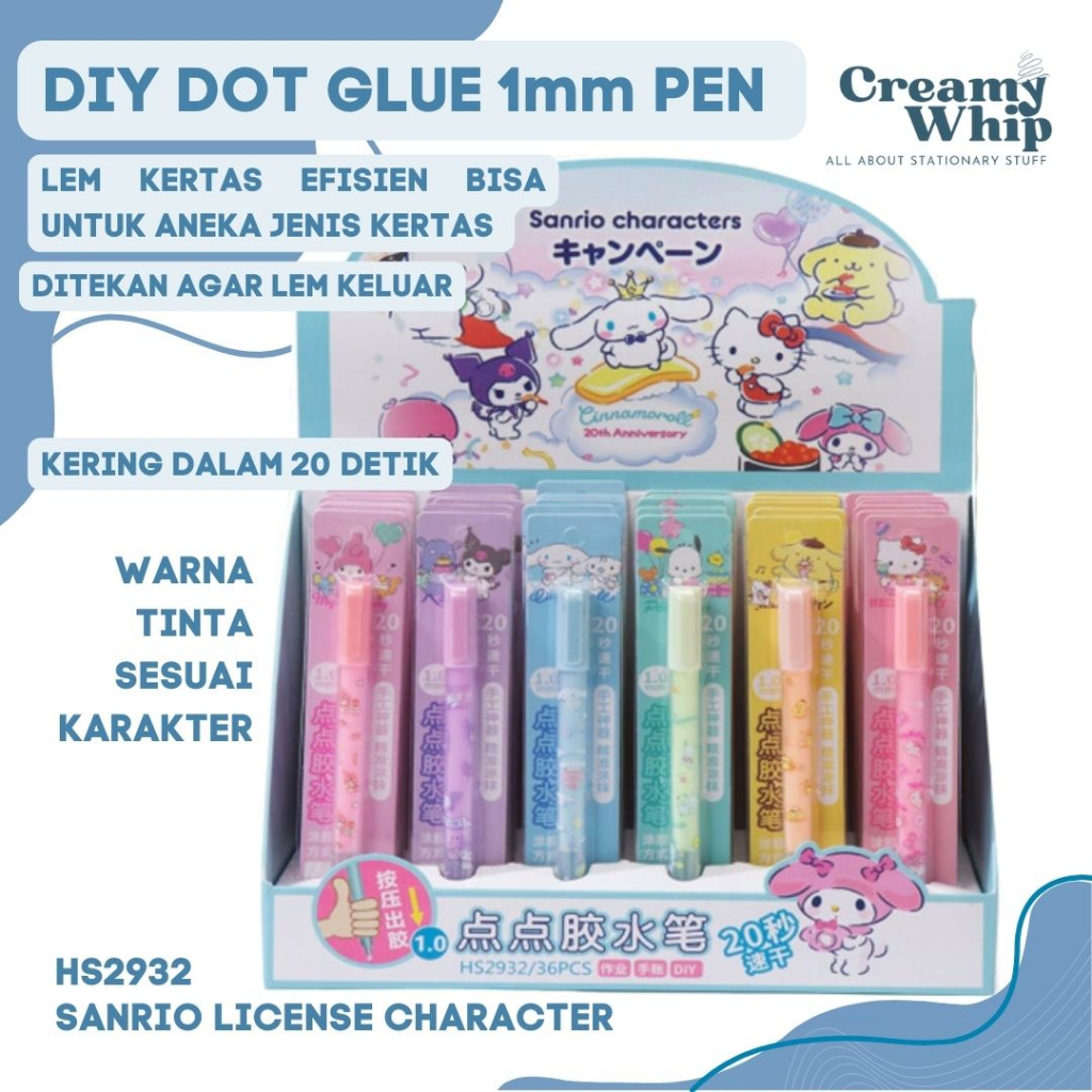 

Licensed Sanrio DIY Glue 1 MM Pen - Lem Kertas Serbaguna Sanrio Character Lem bentuk Pena Glue Pen