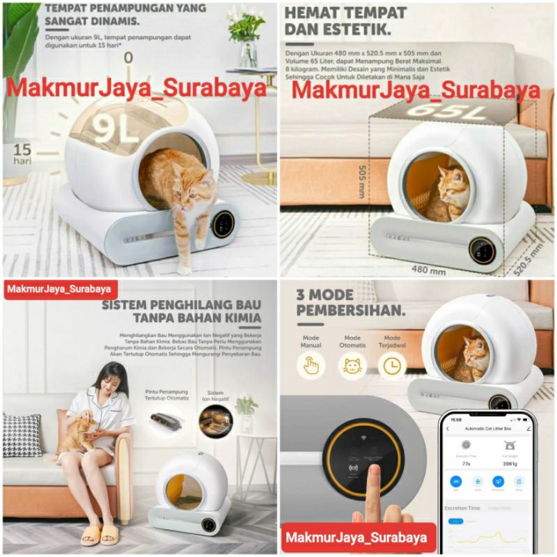 Litter Box Otomatis / Smart Automatic Cat Litter Box / Tempat Pasir Kucing Scoopless