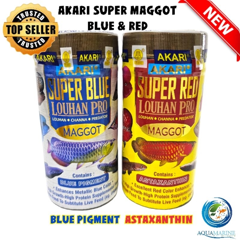 AKARI SUPER BLUE / RED MAGGOT PRO Astaxanthin Blue Pigmen Channa Louhan Arowana Arwana Predator Aquamarine Fish 40 gram