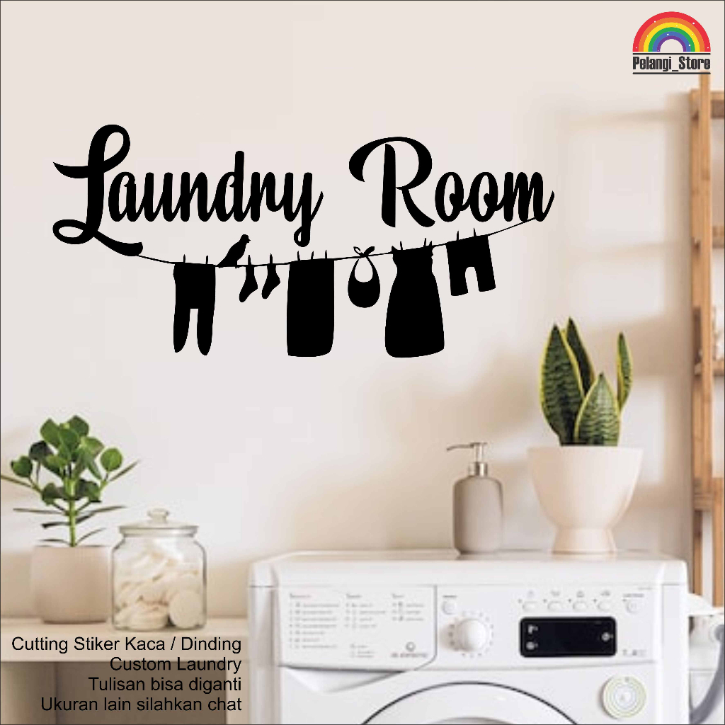 Wall Sticker Stiker Dinding Laundry Room Mesin Cuci Hiasan Dekorasi Dinding Kaca Custom Nama