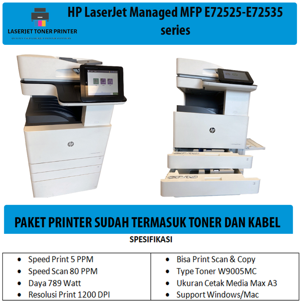 Printer HP LaserJet Managed MFP E72535 A3 Black White