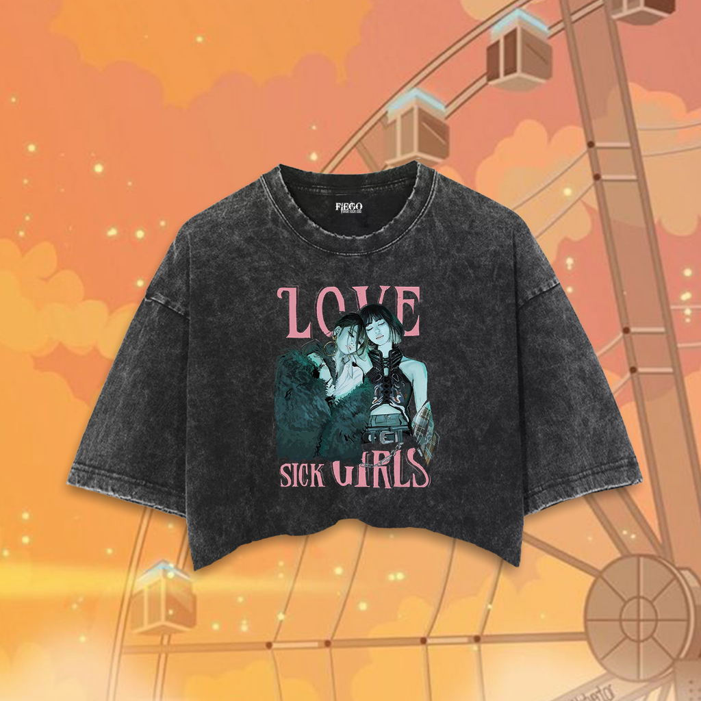 Fiego "BLACKPINK LOVE SICK GIRLS 1" | Premium All Size Crop Top | Stone Wash | Crop Tee | Crop Top L