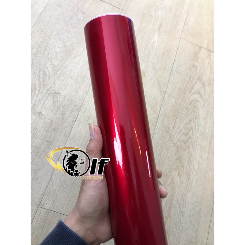 Stiker Vinyl Wrapping Motor Mobil Merah Maroon Metalik Candy Glossy 50cm x 45cm