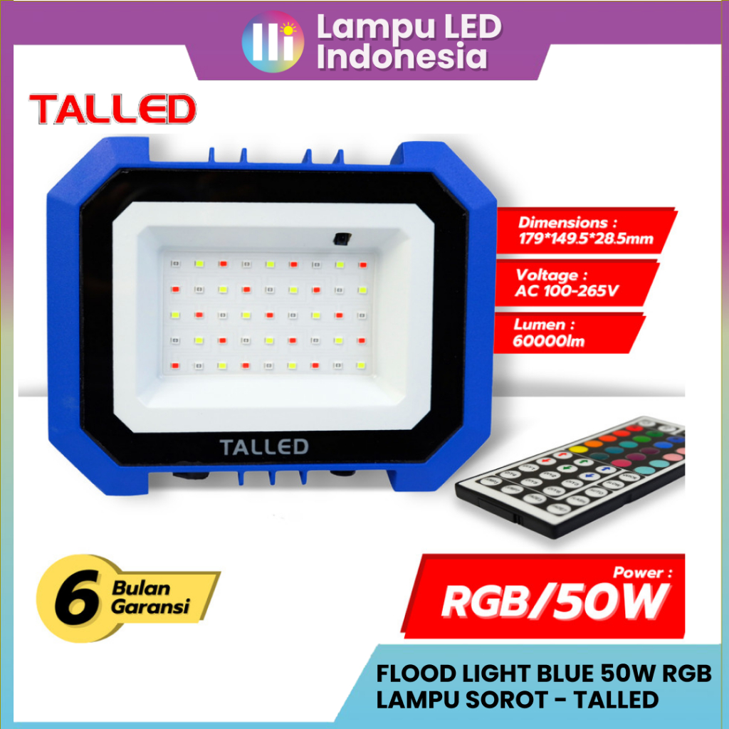 LAMPU SOROT LED SMD 50WATT FLOOD LIGHT RGB FULL COLOR TALLED