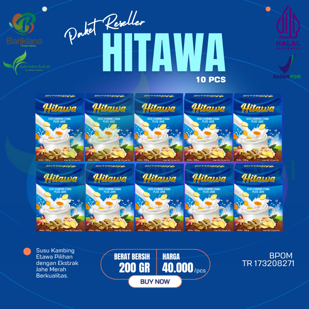 

PAKET 10 Dus HITAWA Susu Kambing Etawa Plus Jahe 200 gr Ekstrak Temulawak dan Kunyit