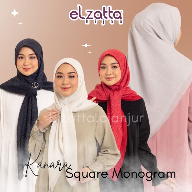 ELZATTA KERUDUNG KANARA MONOGRAM L SQUARE ELZATTA BAHAN VOAL PREMIUM JILBAB ELZATTA SEGI EMPAT ELZAT