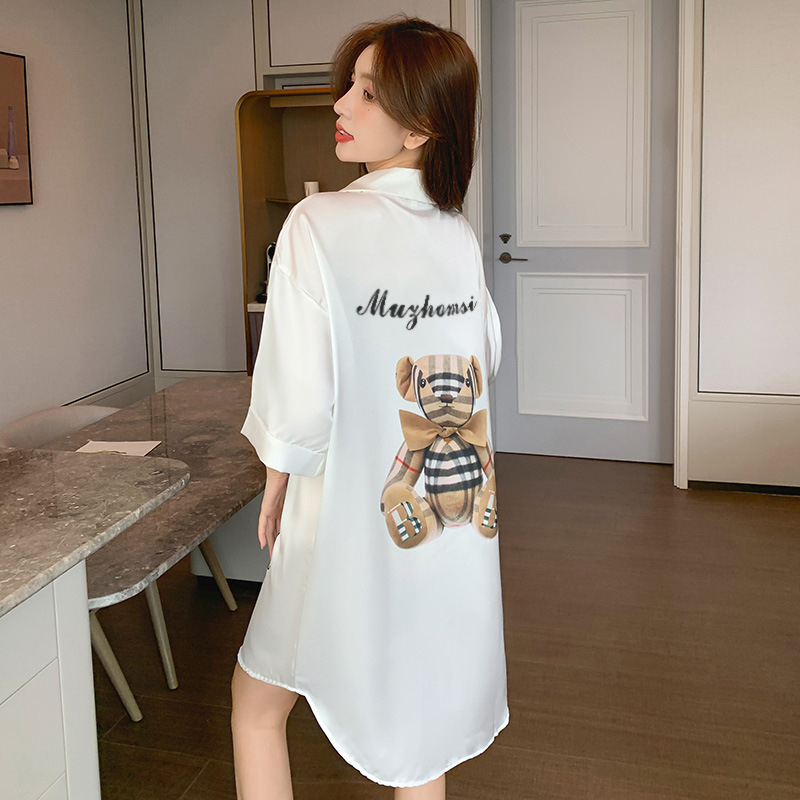 Kemeja Wanita Baju Tidur KMJ-984 Piyama Dress Tidur Sexy Kemeja Putih Es Silk Mimon Home