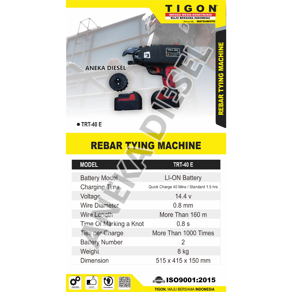 Mesin Pengikat Behel Besi Rangka Bangunan TIGON TRT 40E Mesin Pengikat Behel Besi Rangka Bangunan TI