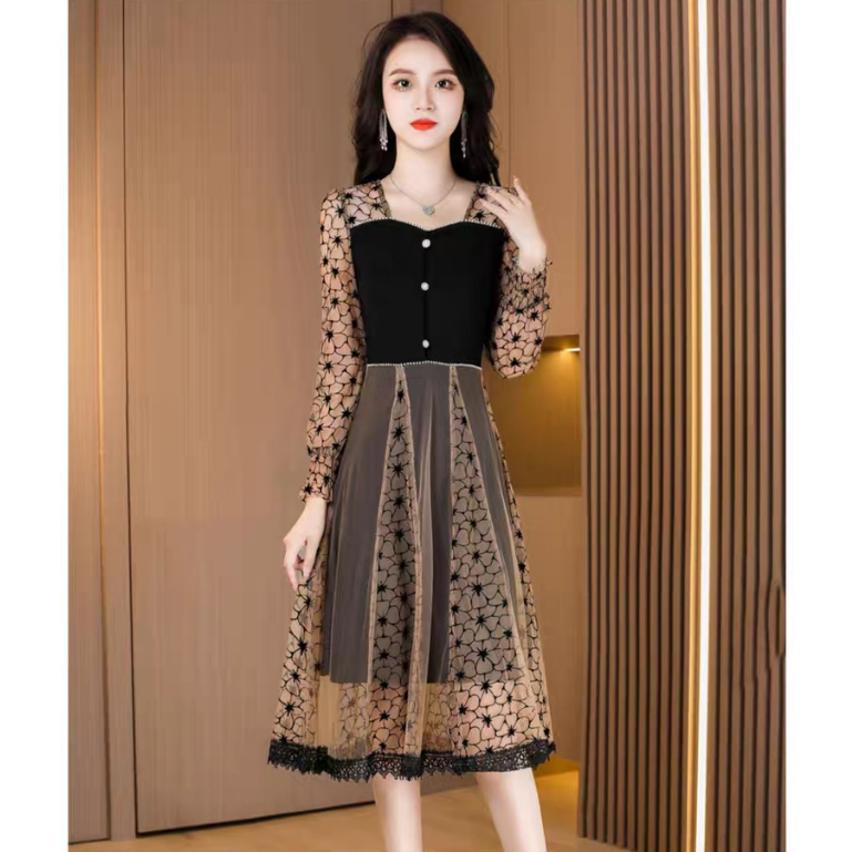 NANA Dress Jaring Korea /Midi dress Brukat Tulle Pesta Wanita Elegan