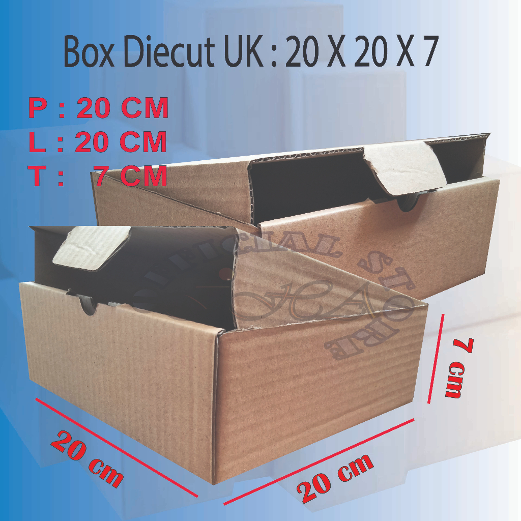 

Box packing diecut UK. 20x20x7 cm kerdus online packaging murah