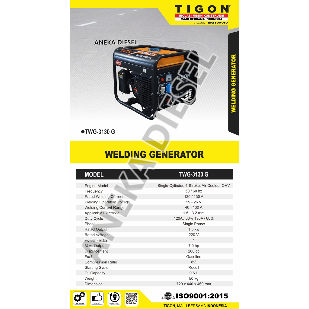 Generator Welder TIGON TWG 3130G Generator Welder Genset Las TWG 3130G TIGON