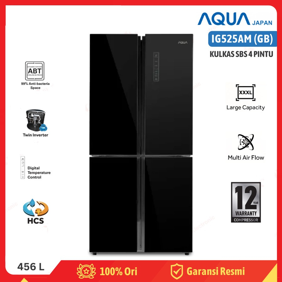 Kulkas AQUA Side By Side 4 Pintu IG525AM (GB) 456 L Khusus Batam
