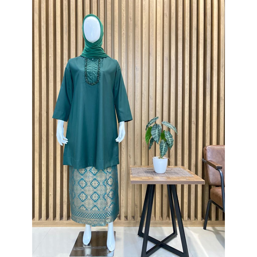 Tunik wanita batu payet busui warna hijau botol brand kamari katun toyobo fodu premium