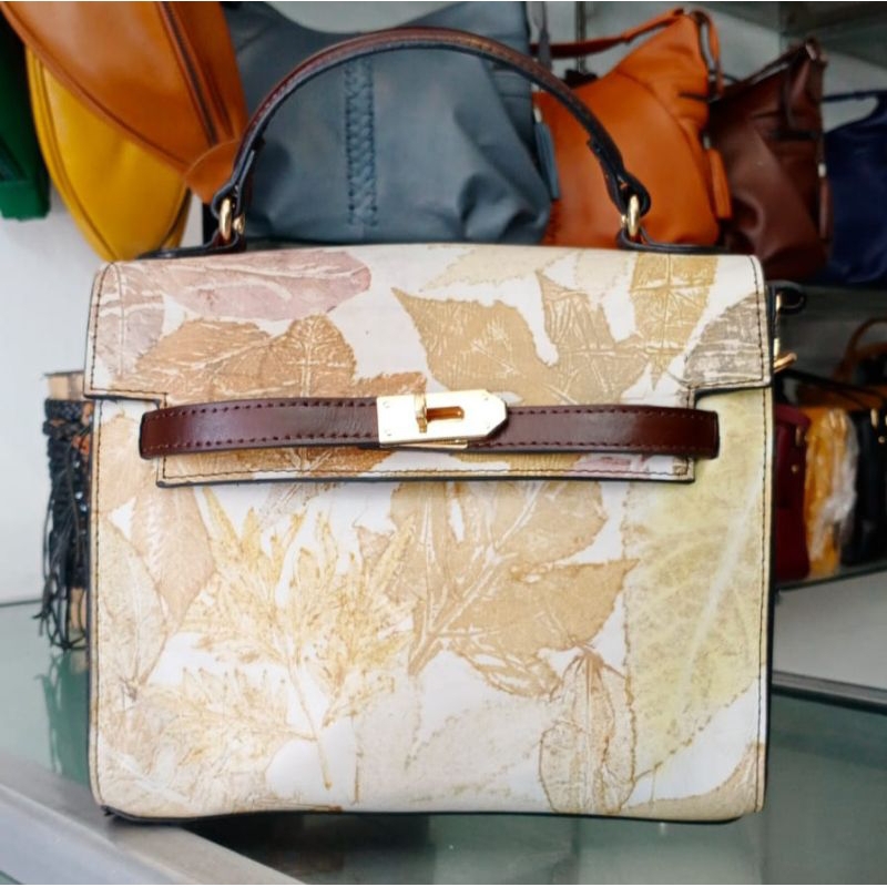 Tas Tote Bag Wanita Ecoprint Mocca