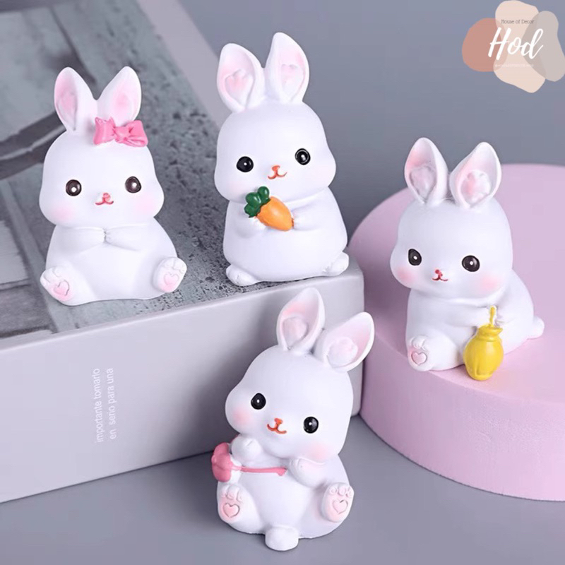 Topper Chubby Bunny Hiasan Kue Tart Bentuk Rabbit White Pink Cute Cartoon Birthday Cake Ornamen Bent