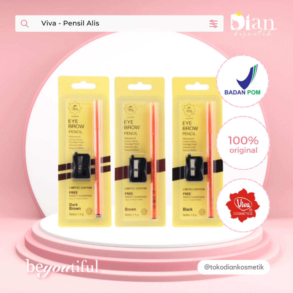 VIVA - Eye Brow Pencil (WATERPROOF & dilengkapi dengan RAUTAN HIGH QUALITY) - tersedia 3 varian warn