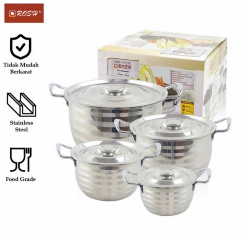 panci rosh stainless 4pcs / panci rosh stainless steel high quality / handy pot set rosh / panci ros
