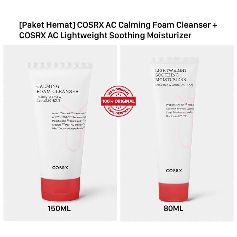 [Paket Hemat] COSRX AC Calming Foam Cleanser + COSRX AC Lightweight Soothing Moisturizer