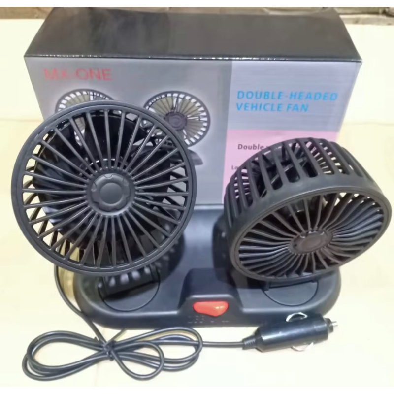 Kipas angin mobil MX ONE 12V 12 Volt double head single switch hitam 360 derajat berputar