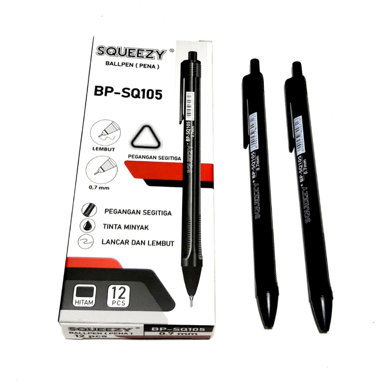 

Harga Grosir ( 1Dus/12kotak /144pcs ) Pulpen Ballpen Cetek Hitam 0.7mm SQUEEZY BP-SQ105
