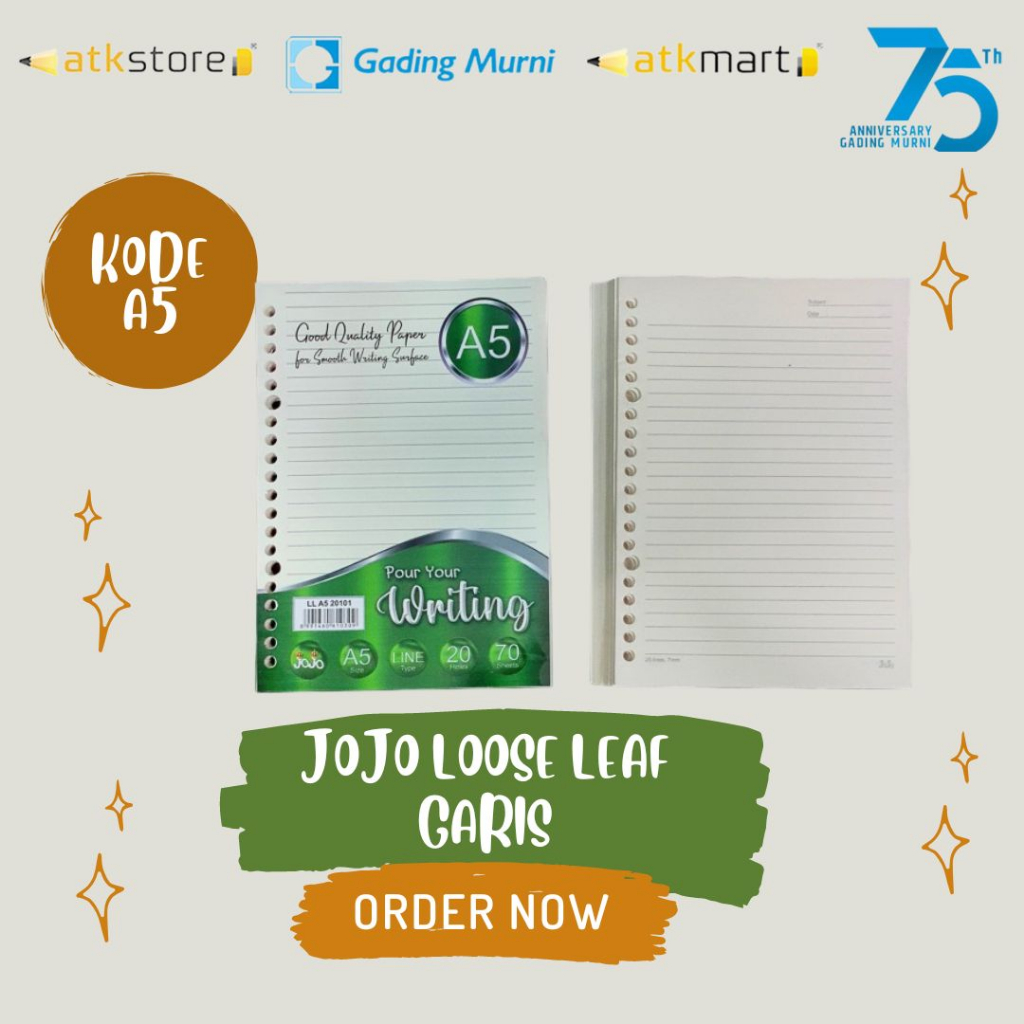 

JOJO Loose Leaf A5 // Kertas Binder 70 Lembar