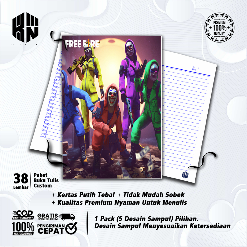 

Buku Tulis Sekolah Custom Tema FREE FIRE Bergaris 38 Lembar 1 Pak Isi 5 Buku/ Buku Tulis Anime/ Buku Aesthetic/ Buku Catatan