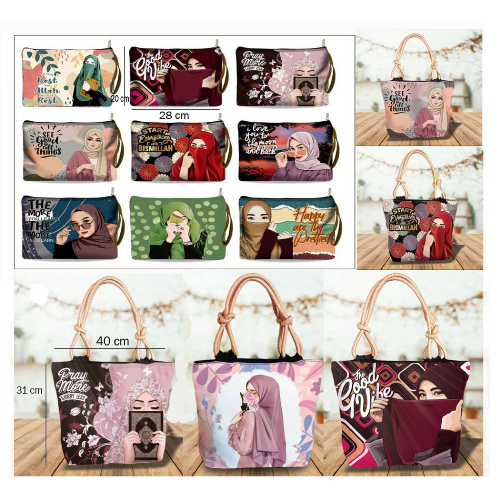 Tas Tote Wanita Muslimah Tas Tali Sumbu
