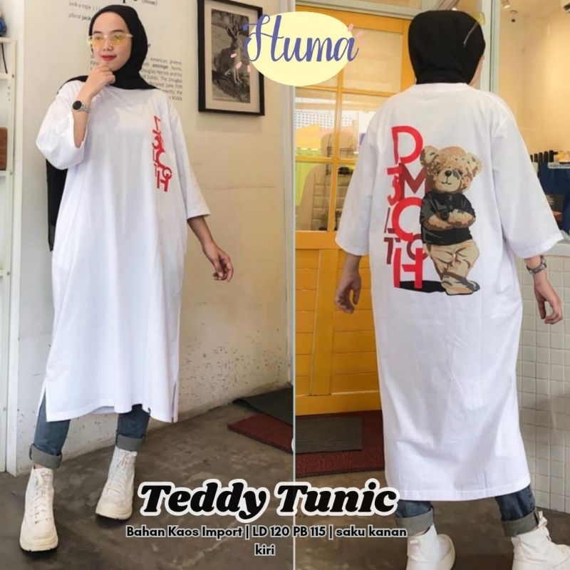 TEDY LONG TUNIK BAHAN KAOS PREMIUM SISE JUMBO BY HUMA