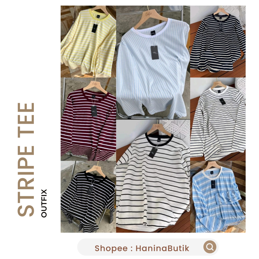 STRIPE TEE SHIRT | KAOS GARIS by OUTFIX | KAOS KATUN WANITA | MAYO MAROON VERTY SKY MEDIUM YELLOW TR