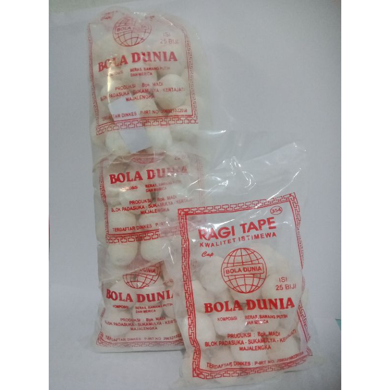 

RAGI TAPE 1 BAL BOLA DUNIA BESAR ISI 5 Bungkus 1 Bungkus Isi 25 Biji