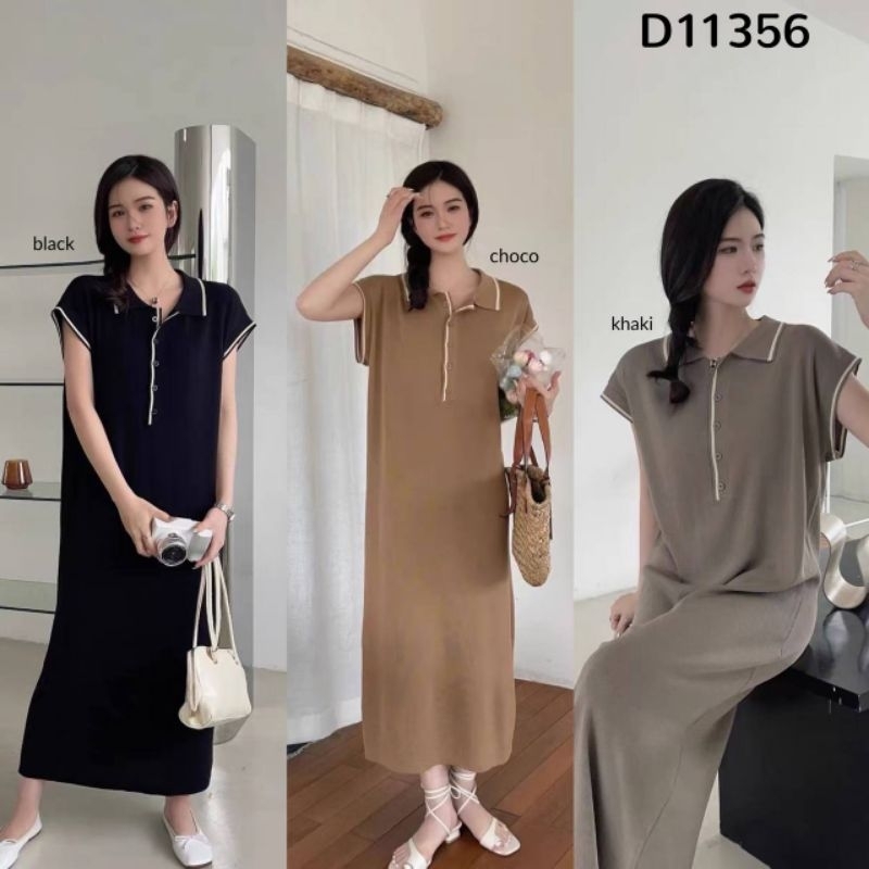 Contrast Loose Polo Knit Dress