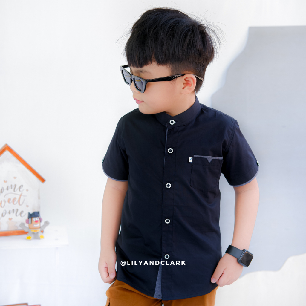 LILY AND CLARK KEMEJA ANAK LAKI-LAKI LENGAN PENDEK HITAM KP13