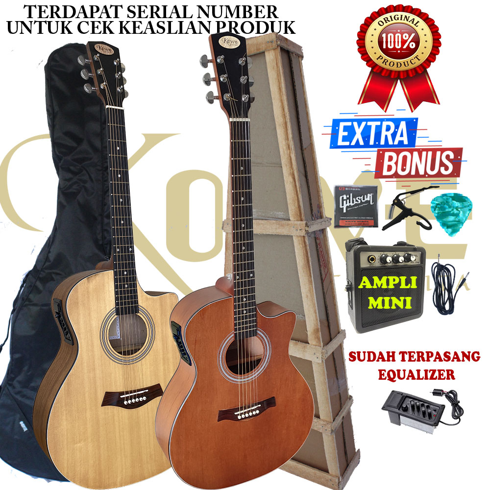 Gitar Akustik Elektrik MERK Kowe SERI SE 74 NS/NA Equalizer 7545 Ori Free Packing Kayu