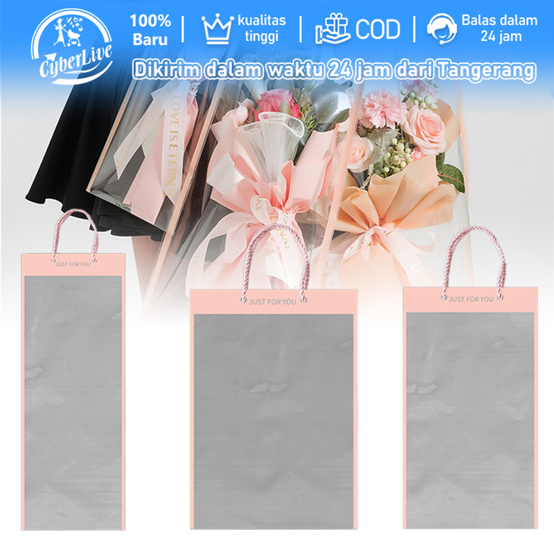 

10pcs Tas Bunga Plastik Buket Bunga Totebag Transparent Hand Flower Bag Kantong Buket
