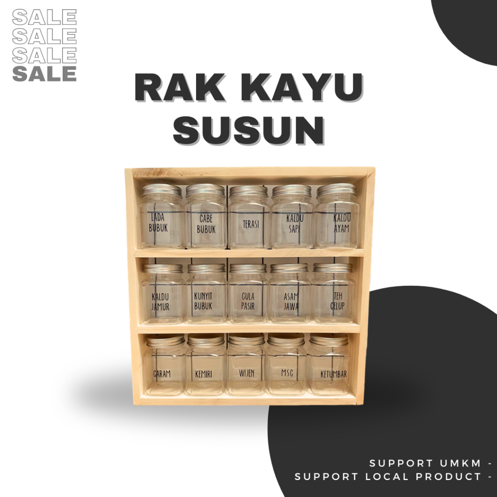 RAK DAPUR KAYU SUSUN 3 MINIMALIS SERBAGUNA TEMPAT BUMBU