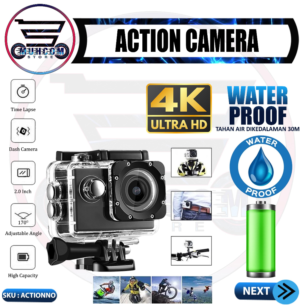 Kogan Sportcam Sport Camera Action Non Wifi Ultra HD 1080p 4k Non Wifi Kamera Vlog Vloging Waterproo