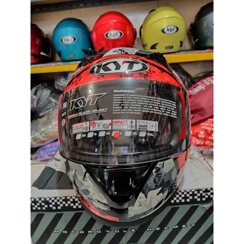 HELM KYT R10 SERI#3 BLAK RED KACA IRIDIUM BLUE ORIGINAL