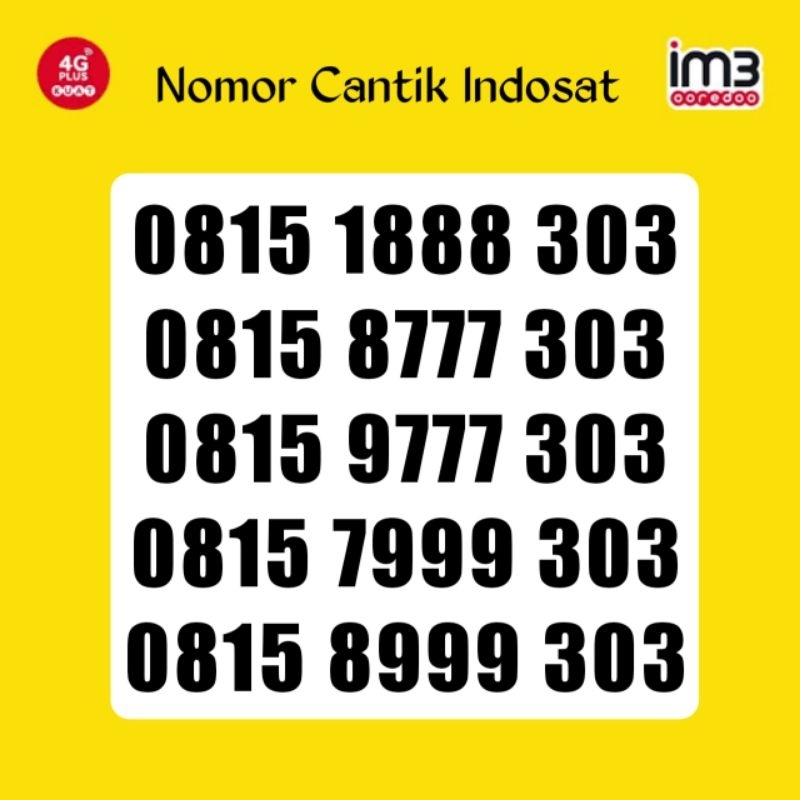 Nomor Cantik Indosat im3 11 digit Rapi Ekor 303 Super 777 888 999 303 303 Mentari 303 ekor 303