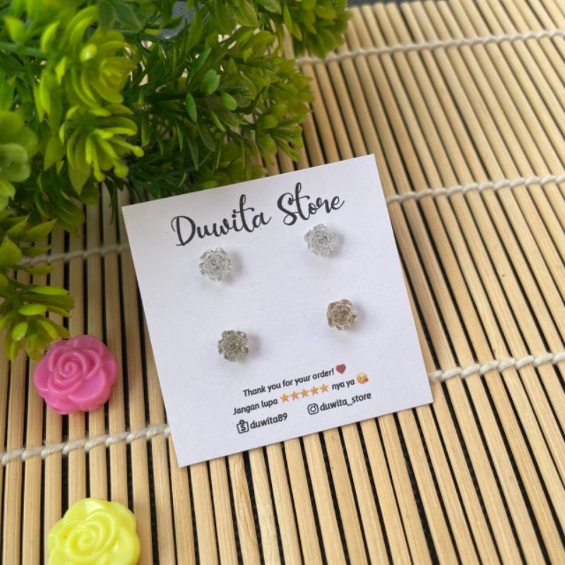 HANDMADE ANTING TUSUK PLASTIK ANAK/DEWASA MOTIF MAWAR MINI 6MM(BUNDLE)