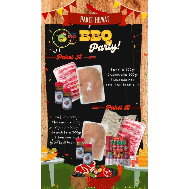 

PAKET BBQ GRILL PARTY PAKET BEEF SLICE CHICKEN SLICE LENGKAP SAUS