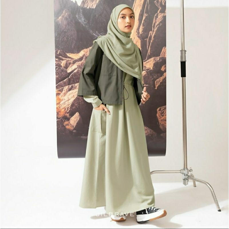 Jilbrave Ishana Dress Gamis Cargo Wanita Outdoor Sport Casual Dengan Outer Terpisah