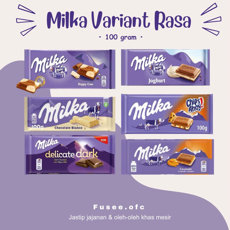 

Milka Chocolate Variant Rasa - 100 gram / coklat / coklat mesir/ jastip mesir.