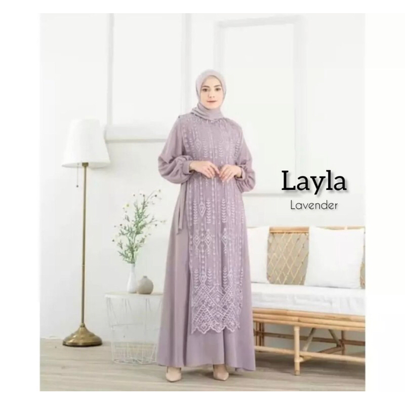 Pakaian Muslim Inner&outhet Terpisah Layla Dress Abaya Ceruty Babydoll Mix Brukat Gamis Wanita Kekin