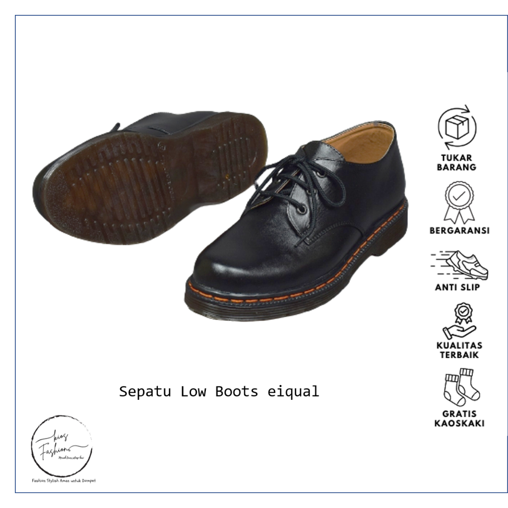 Sepatu Low Boots Pria Kulit Asli 3 Holes Boots Klasik Pendek Kerja Casual - Eiqual Chester Low