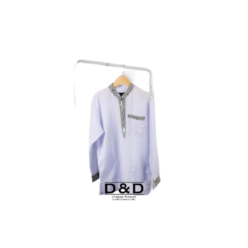 BAJU MUSLIM 1 SETEL/BAJU KOKO MUSLIM BATIK PRIA DEWASA GAUL KEKINIAN WARNA PUTIH