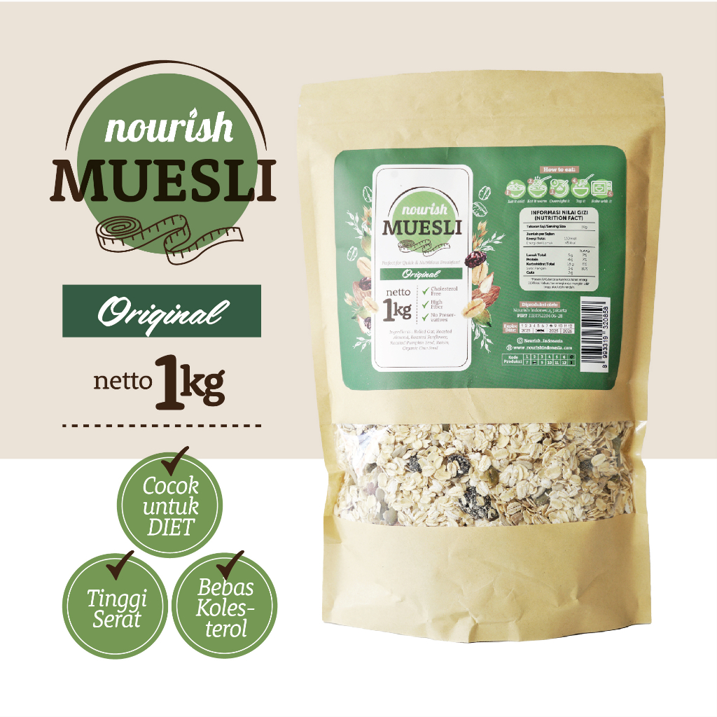 

Nourish Muesli Original (Bebas Kolesterol, Tinggi Serat) 1kg-Jakut