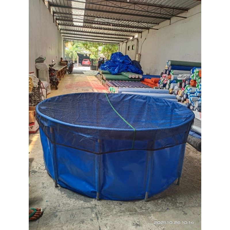 Kolam Terpal Bulat Diameter 2M Full set Untuk Ikan Bentuk Bulat Vat Merk Orchid Full set Kerangka